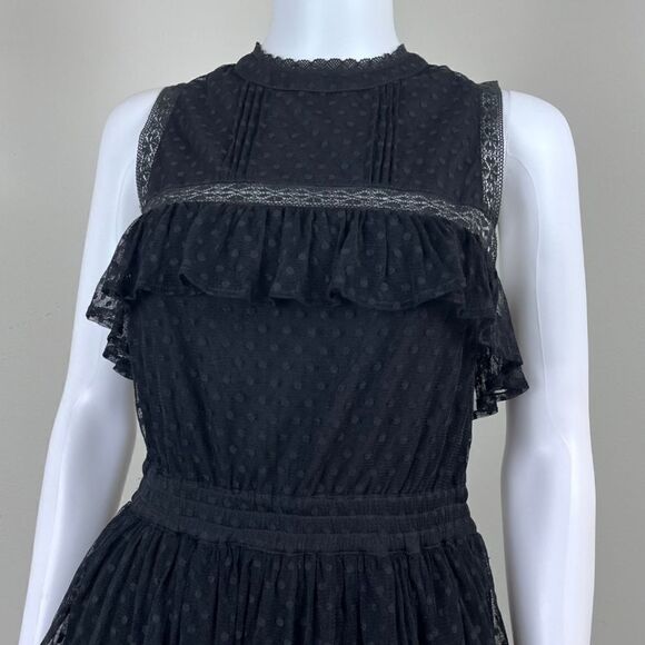 Misa Liat Point D'esprit Size XS Black Swiss Dot Lace Tiered NEW Mini Dress - Picture 2 of 15